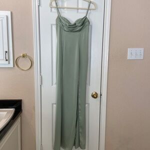 BARBIE AZAZIE Sage Green Thin Strap Cowl Neck Maxi Gown Dress Size C, XS